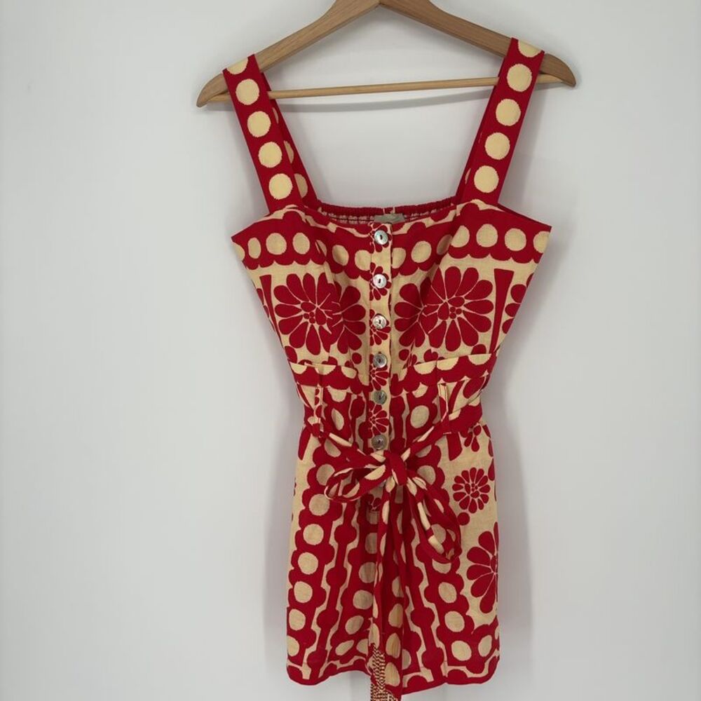 FARM Rio Red and Cream Floral Print Romper